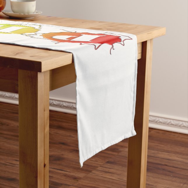 SlipperyJoe's rainbow coloured pride sign bursts w Short Table Runner (In Situ)