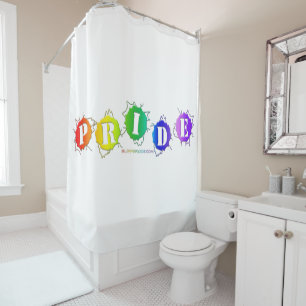 SlipperyJoe's rainbow coloured pride sign bursts w Shower Curtain