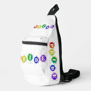 SlipperyJoe's rainbow coloured pride sign bursts w Sling Bag