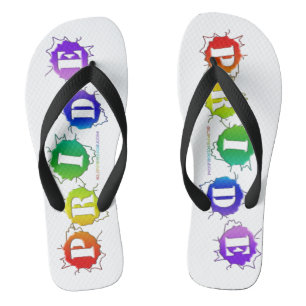 SlipperyJoe's rainbow coloured pride sign word thr Jandals