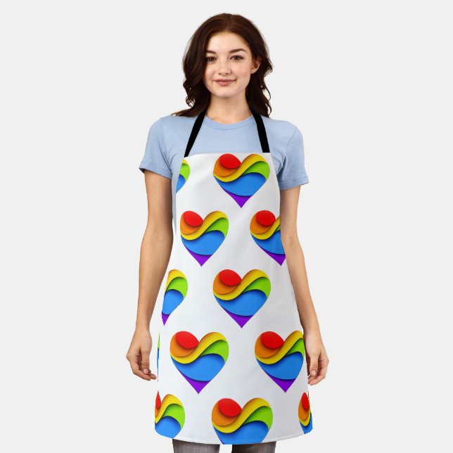 SlipperyJoe's rainbow layered heart shape red oran Apron (Worn)