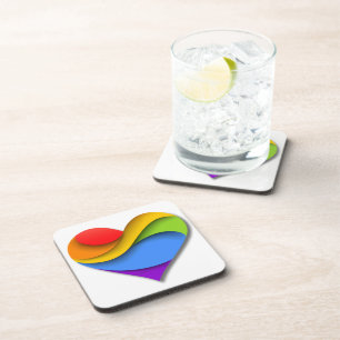 SlipperyJoe's rainbow layered heart shape red oran Coaster