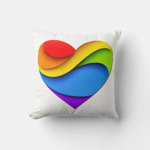 SlipperyJoe's rainbow layered heart shape red oran Cushion