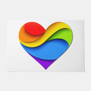 SlipperyJoe's rainbow layered heart shape red oran Doormat