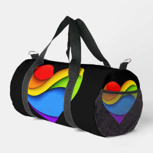 SlipperyJoe's rainbow layered heart shape red oran Duffle Bag