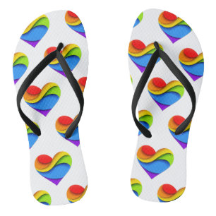 SlipperyJoe's rainbow layered heart shape red oran Jandals