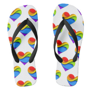 SlipperyJoe's rainbow layered heart shape red oran Jandals
