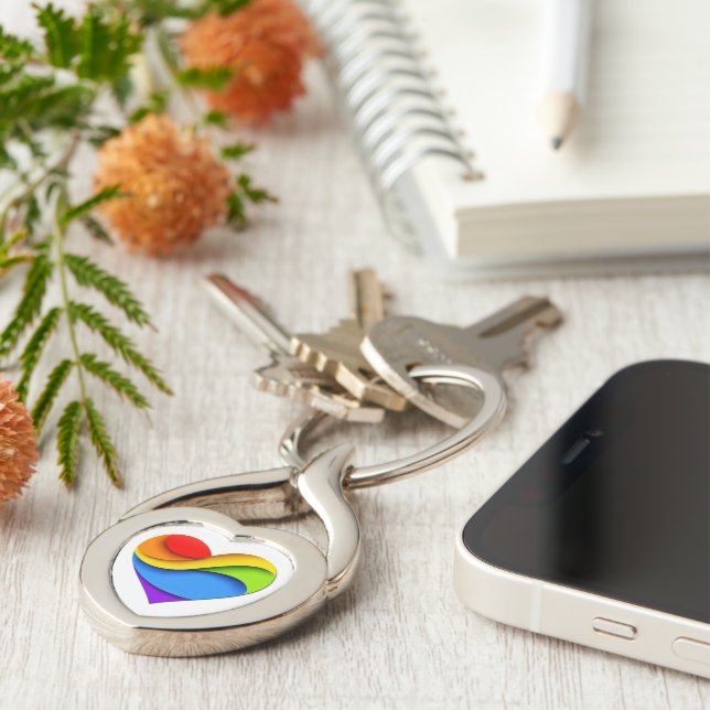 SlipperyJoe's rainbow layered heart shape red oran Key Ring (Side)