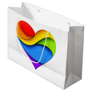 SlipperyJoe's rainbow layered heart shape red oran Large Gift Bag