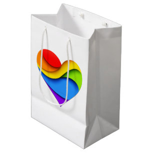 SlipperyJoe's rainbow layered heart shape red oran Medium Gift Bag