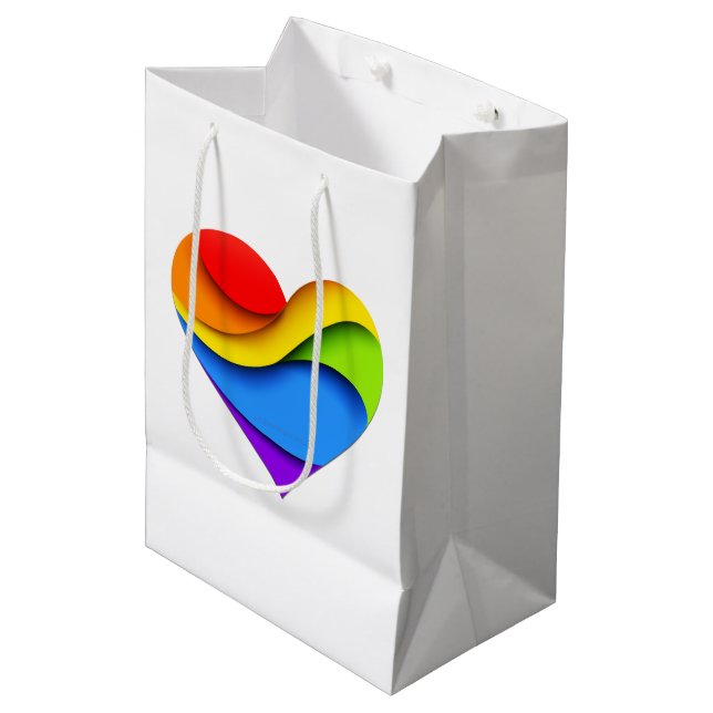 SlipperyJoe's rainbow layered heart shape red oran Medium Gift Bag (Front Angled)