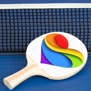 SlipperyJoe's rainbow layered heart shape red oran Ping Pong Paddle