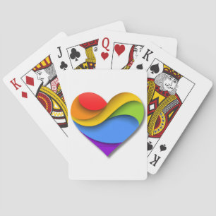 SlipperyJoe's rainbow layered heart shape red oran Playing Cards