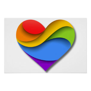 SlipperyJoe's rainbow layered heart shape red oran Poster