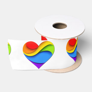 SlipperyJoe's rainbow layered heart shape red oran Satin Ribbon