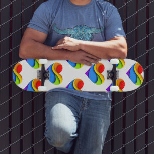 SlipperyJoe's rainbow layered heart shape red oran Skateboard