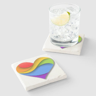 SlipperyJoe's rainbow layered heart shape red oran Stone Coaster