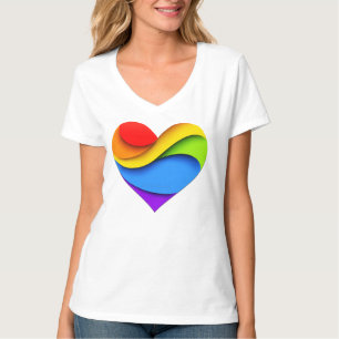 SlipperyJoe's rainbow layered heart shape red oran T-Shirt