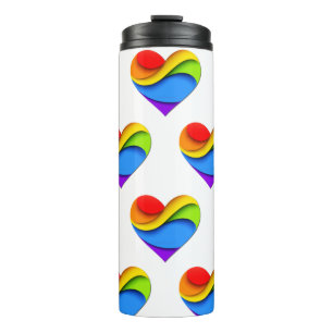 SlipperyJoe's rainbow layered heart shape red oran Thermal Tumbler