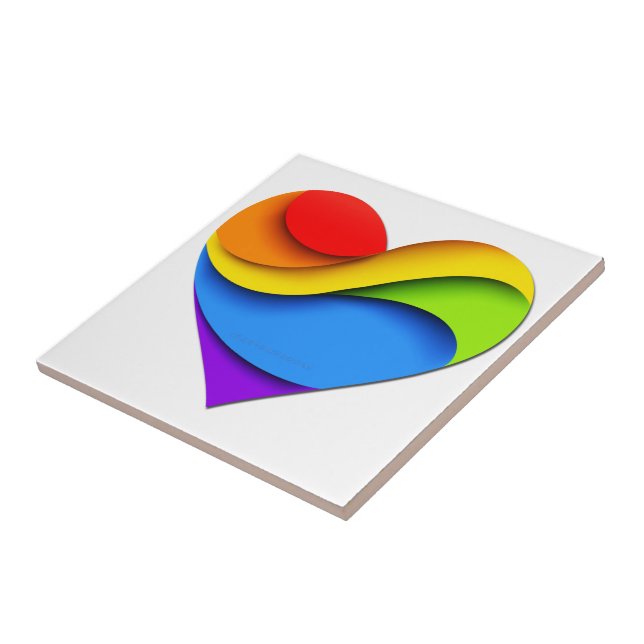 SlipperyJoe's rainbow layered heart shape red oran Tile (Side)