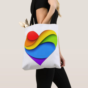 SlipperyJoe's rainbow layered heart shape red oran Tote Bag