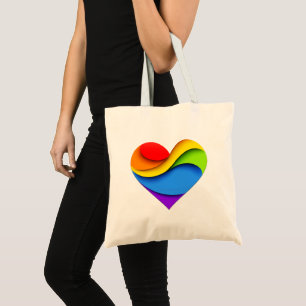 SlipperyJoe's rainbow layered heart shape red oran Tote Bag