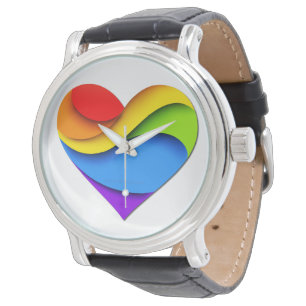 SlipperyJoe's rainbow layered heart shape red oran Watch