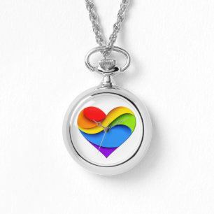 SlipperyJoe's rainbow layered heart shape red oran Watch