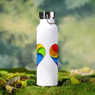 SlipperyJoe's rainbow layered heart shape red oran Water Bottle