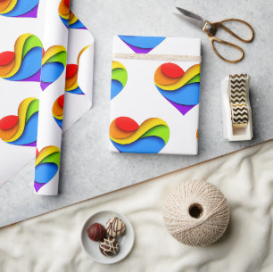 SlipperyJoe's rainbow layered heart shape red oran Wrapping Paper