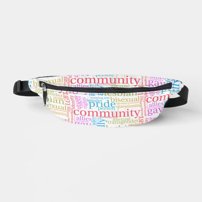 SlipperyJoe's rainbow LGBTQ+ community word cloud  Bum Bags (Front)