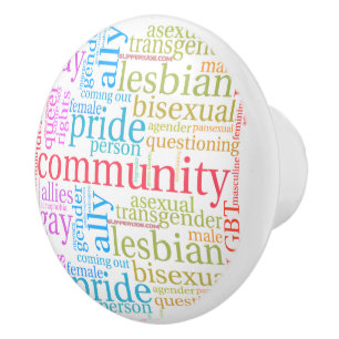 SlipperyJoe's rainbow LGBTQ+ community word cloud Ceramic Knob