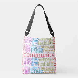 SlipperyJoe's rainbow LGBTQ+ community word cloud  Crossbody Bag
