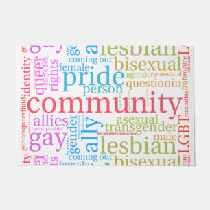 SlipperyJoe's rainbow LGBTQ+ community word cloud Doormat