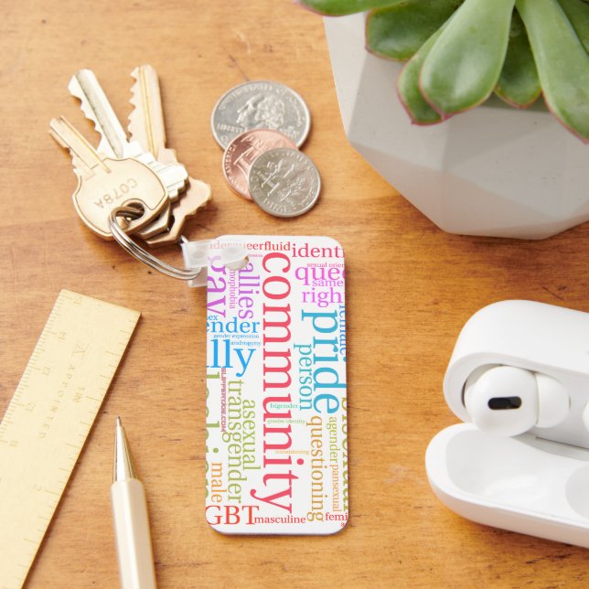 SlipperyJoe's rainbow LGBTQ+ community word cloud  Key Ring (Desk)