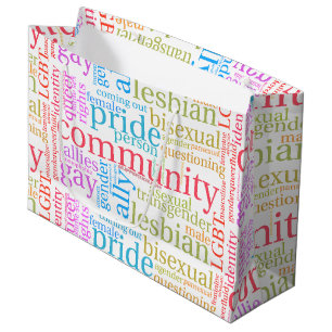 SlipperyJoe's rainbow LGBTQ+ community word cloud  Large Gift Bag