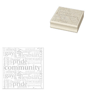 SlipperyJoe's rainbow LGBTQ+ community word cloud Rubber Stamp