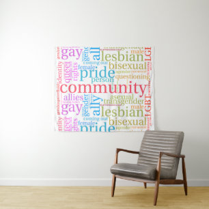 SlipperyJoe's rainbow LGBTQ+ community word cloud Tapestry