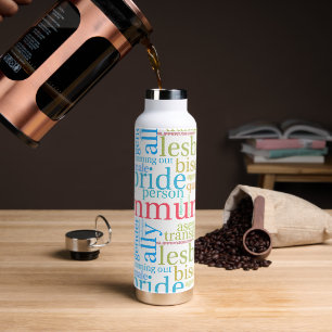 SlipperyJoe's rainbow LGBTQ+ community word cloud  Water Bottle