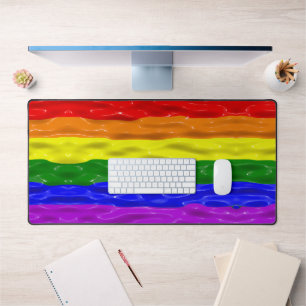 SlipperyJoe's rainbow pride colours glossy liquid Desk Mat