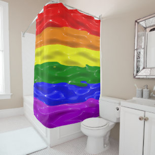 SlipperyJoe's rainbow pride colours glossy liquid  Shower Curtain