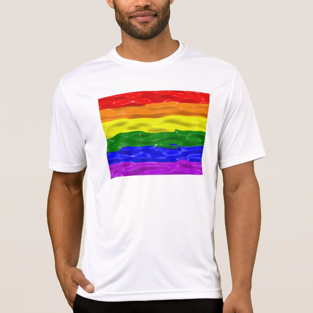 SlipperyJoe's rainbow pride colours glossy liquid  T-Shirt (Front)