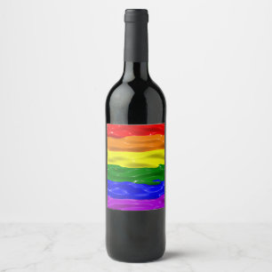 SlipperyJoe's rainbow pride colours glossy liquid Wine Label