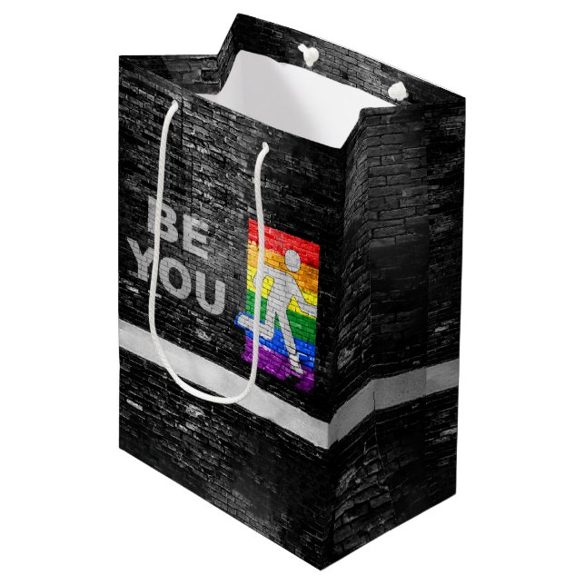 SlipperyJoe's rainbow pride colours panel urban st Medium Gift Bag (Front Angled)