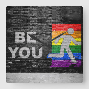 SlipperyJoe's rainbow pride colours panel urban st Square Wall Clock