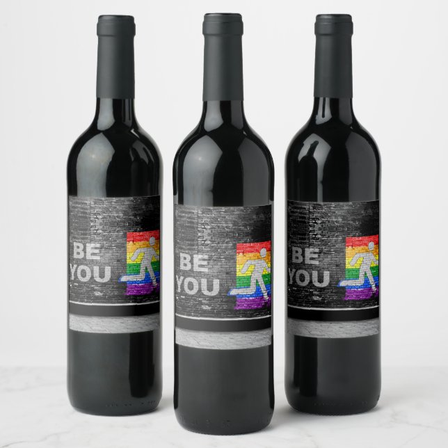 SlipperyJoe's rainbow pride colours panel urban st Wine Label (Bottles)
