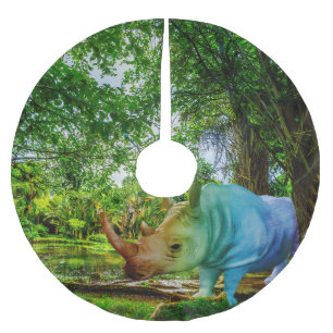 SlipperyJoe's rhinoceros lush tropical setting pri Brushed Polyester Tree Skirt