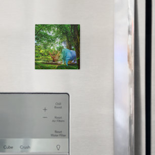 SlipperyJoe's rhinoceros lush tropical setting pri Magnet