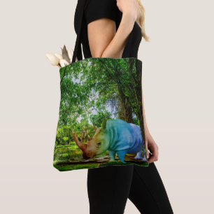 SlipperyJoe's rhinoceros lush tropical setting pri Tote Bag