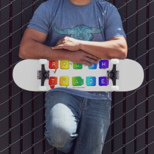 SlipperyJoe's rough trade queer pop typography sla Skateboard